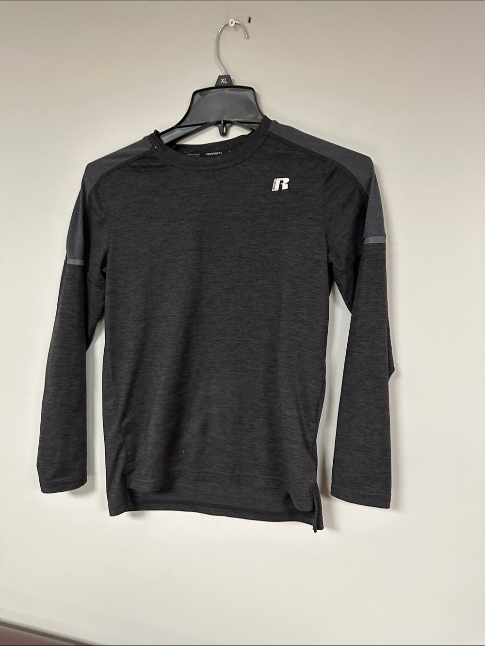 Russel Dripower Performance Charcoal Gray  Long Sleeve Tee, Size 10-12